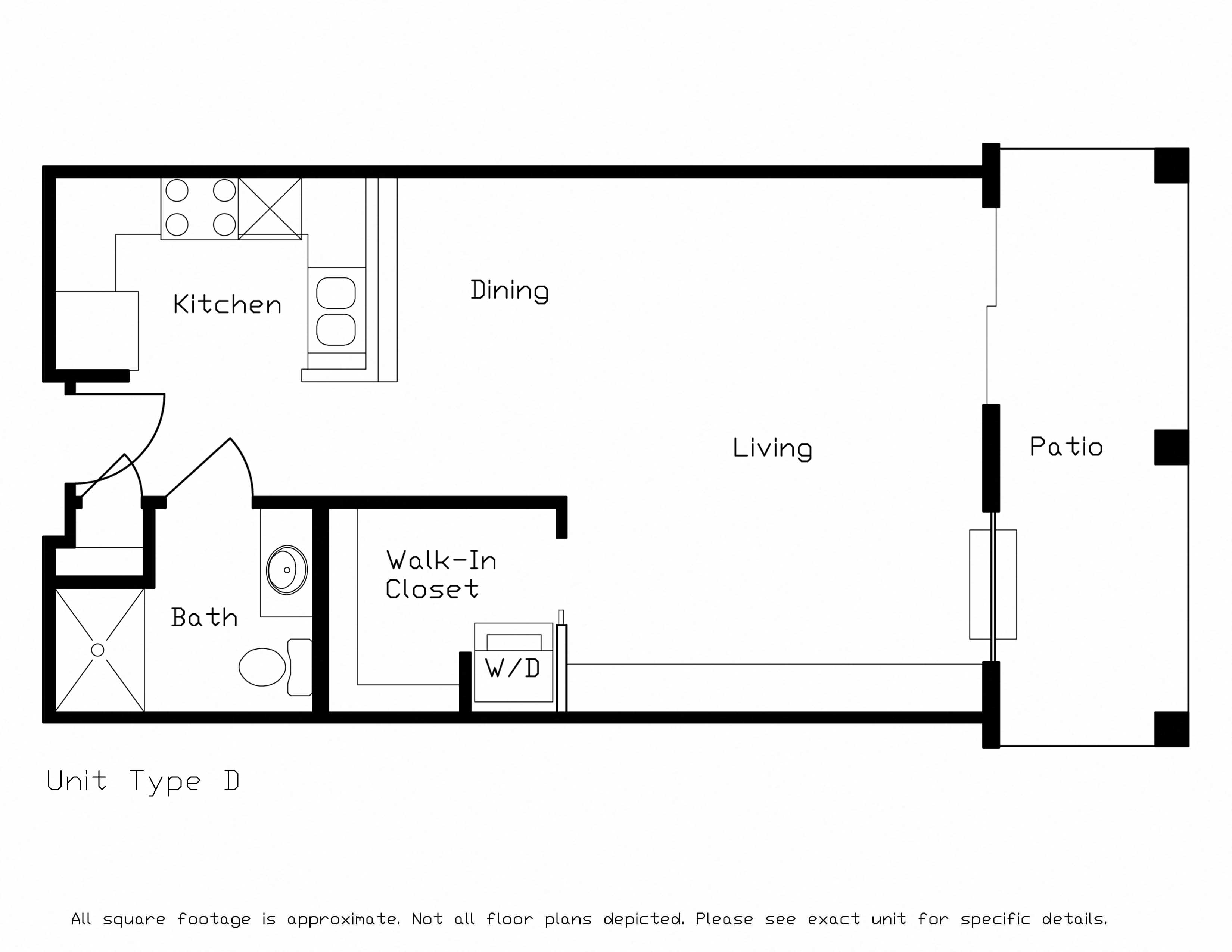 Floor plan for studio, 1 bath, 553 sqft
